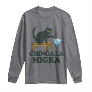 Chinga La Migra Long Sleeve Shirt Funny Immigration Rights Cat Political TS11 Charcoal Print Your Wear
