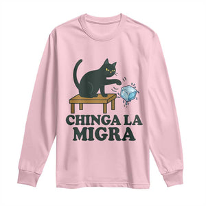 Chinga La Migra Long Sleeve Shirt Funny Immigration Rights Cat Political TS11 Light Pink Print Your Wear