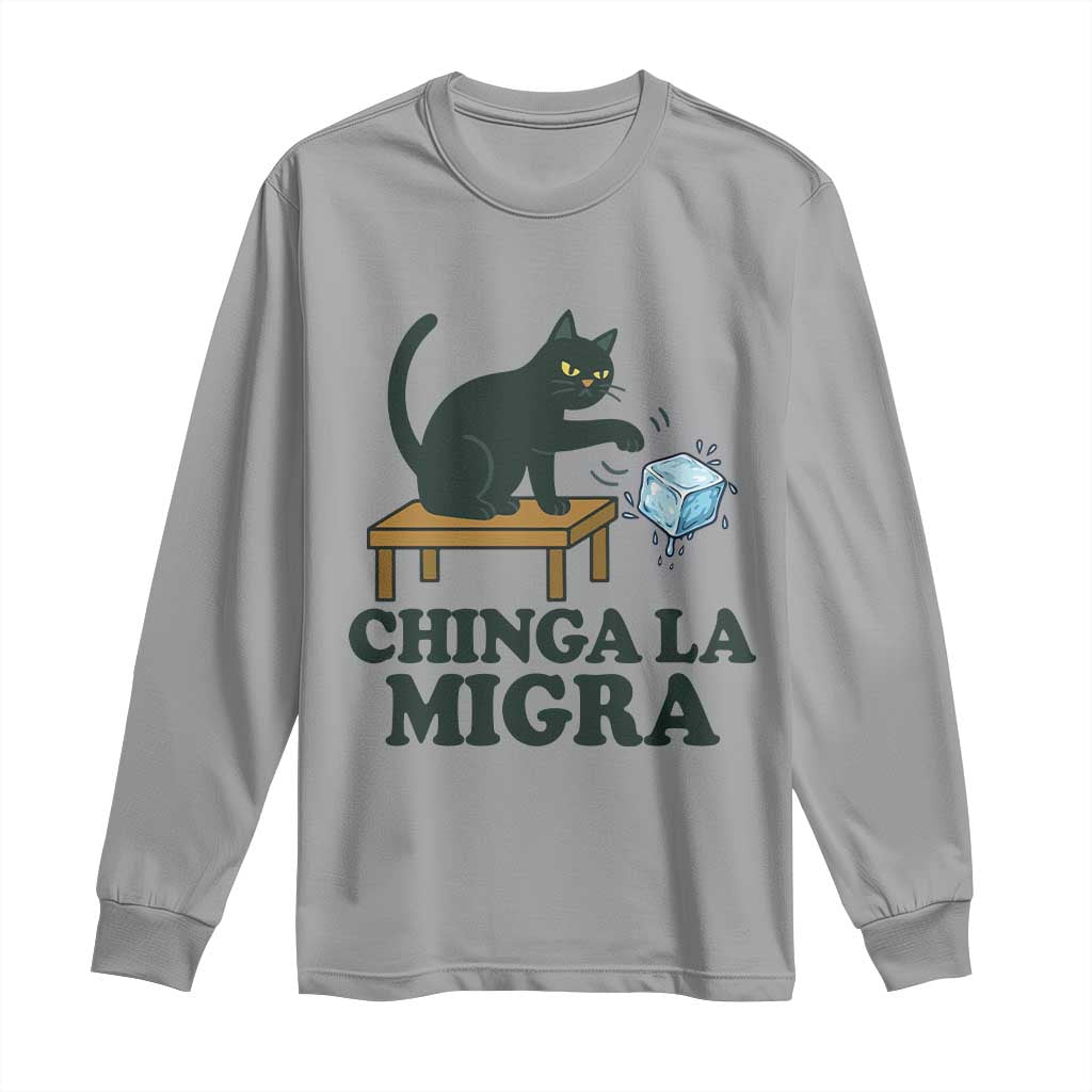 Chinga La Migra Long Sleeve Shirt Funny Immigration Rights Cat Political TS11 Sport Gray Print Your Wear