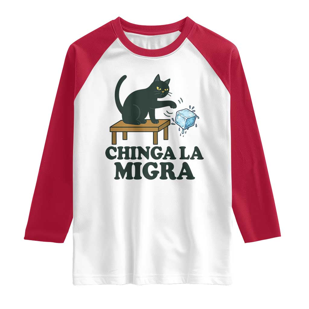 Chinga La Migra Raglan Shirt Funny Immigration Rights Cat Political TS11 White Red Print Your Wear