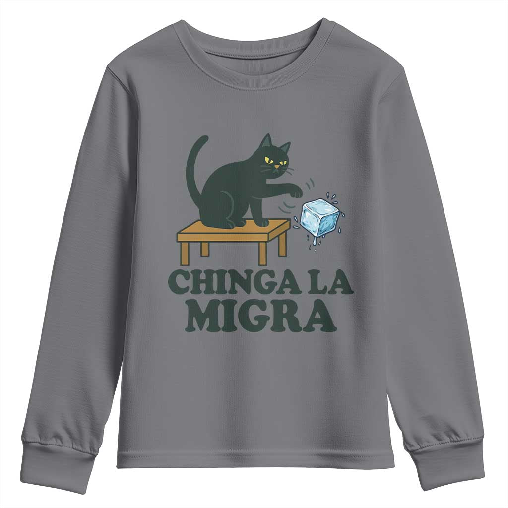 Chinga La Migra Youth Sweatshirt Funny Immigration Rights Cat Political TS11 Charcoal Print Your Wear