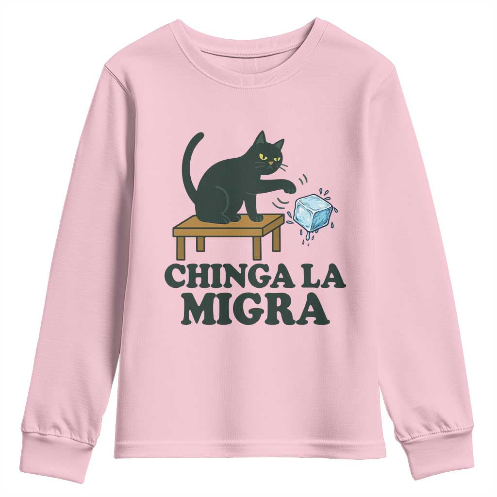 Chinga La Migra Youth Sweatshirt Funny Immigration Rights Cat Political TS11 Light Pink Print Your Wear