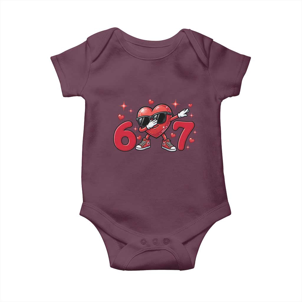 Funny Six Seven 67 Valentines Dabbing Heart Baby Onesie TS11 Maroon Print Your Wear