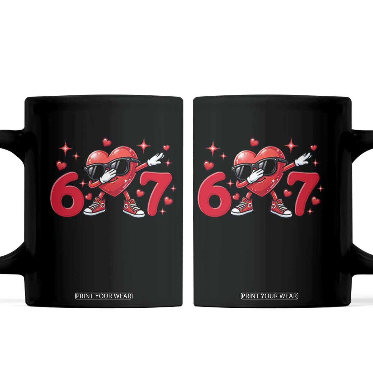 Funny Six Seven 67 Valentines Dabbing Heart Coffee Mug TS11 Black Print Your Wear