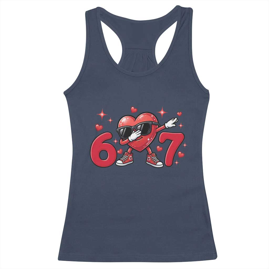 Funny Six Seven 67 Valentines Dabbing Heart Racerback Tank Top TS11 Navy Print Your Wear