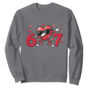Funny Six Seven 67 Valentines Dabbing Heart Sweatshirt TS11 Charcoal Print Your Wear