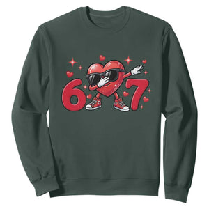 Funny Six Seven 67 Valentines Dabbing Heart Sweatshirt TS11 Dark Forest Green Print Your Wear
