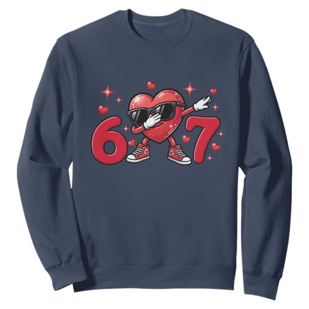 Funny Six Seven 67 Valentines Dabbing Heart Sweatshirt TS11 Navy Print Your Wear