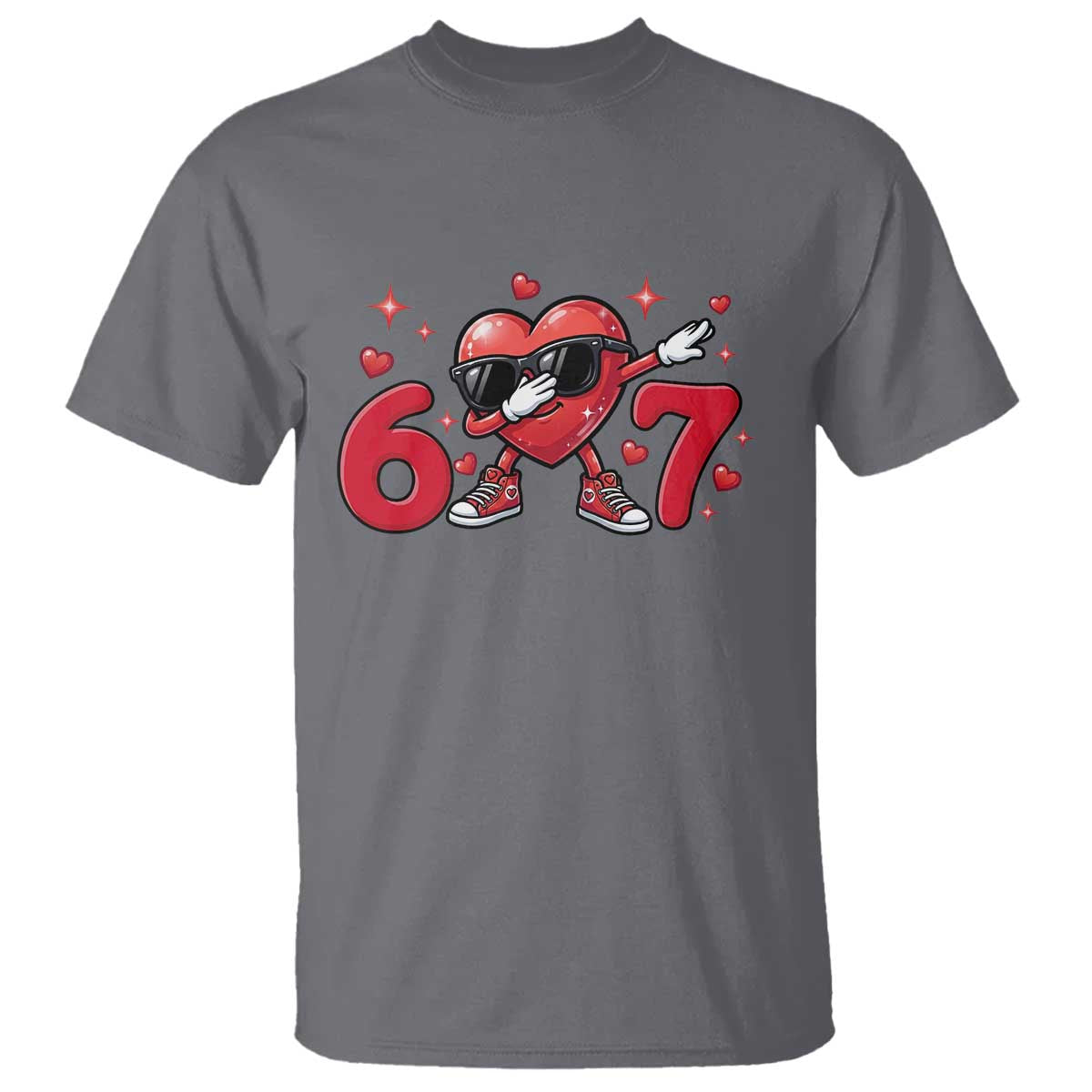 Funny Six Seven 67 Valentines Dabbing Heart T Shirt TS11 Charcoal Print Your Wear