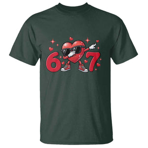 Funny Six Seven 67 Valentines Dabbing Heart T Shirt TS11 Dark Forest Green Print Your Wear
