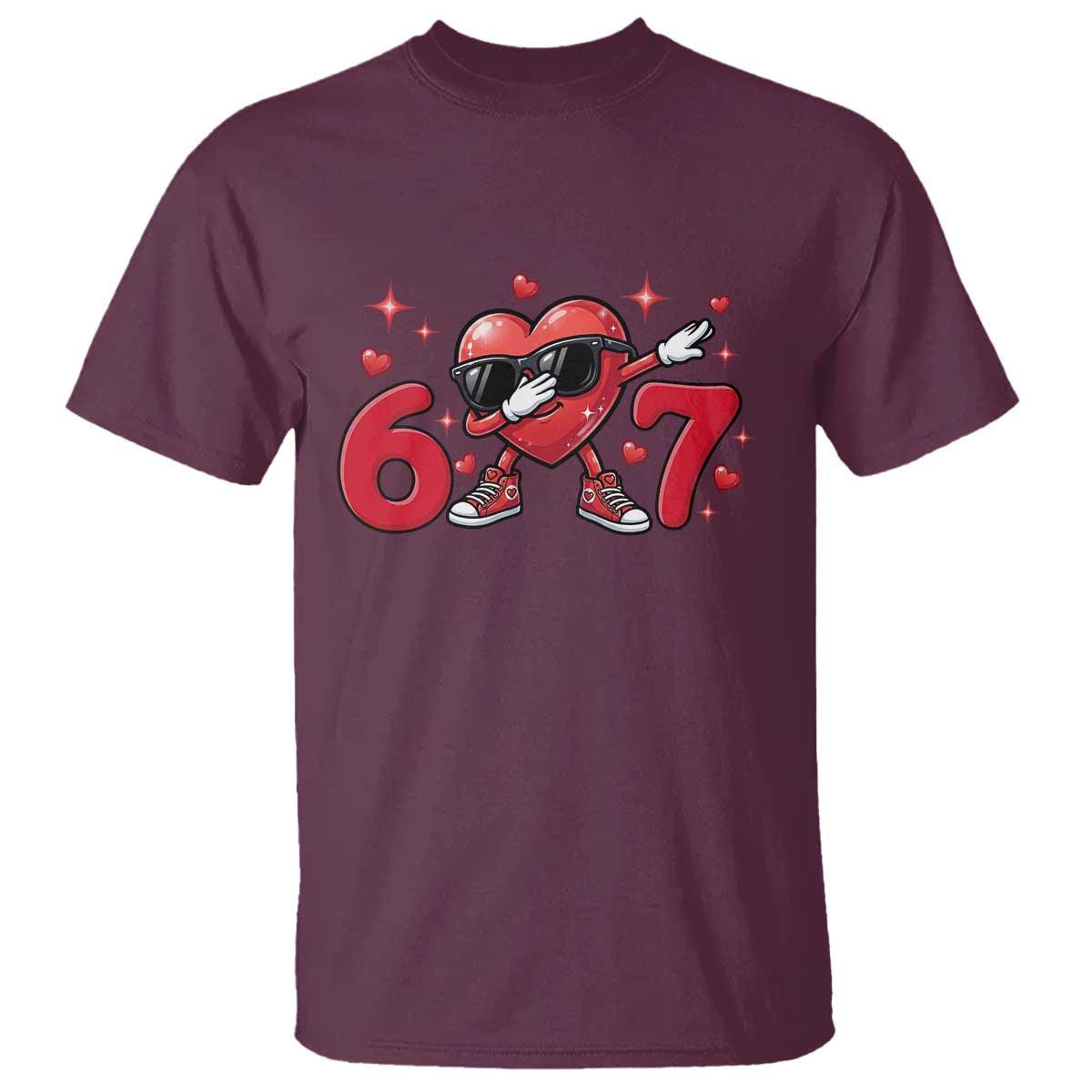 Funny Six Seven 67 Valentines Dabbing Heart T Shirt TS11 Maroon Print Your Wear