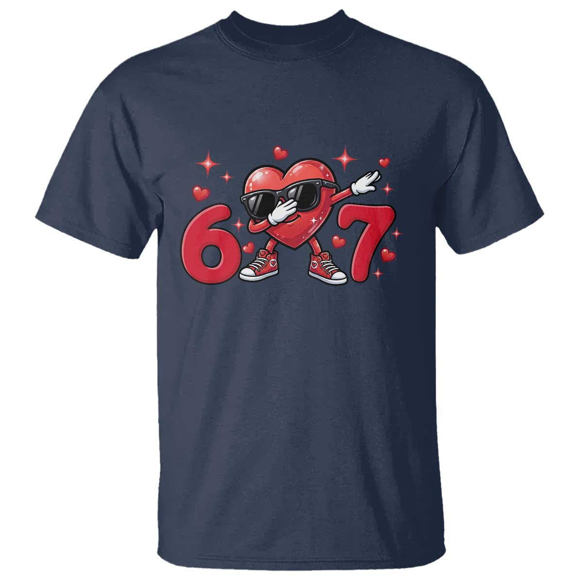 Funny Six Seven 67 Valentines Dabbing Heart T Shirt TS11 Navy Print Your Wear