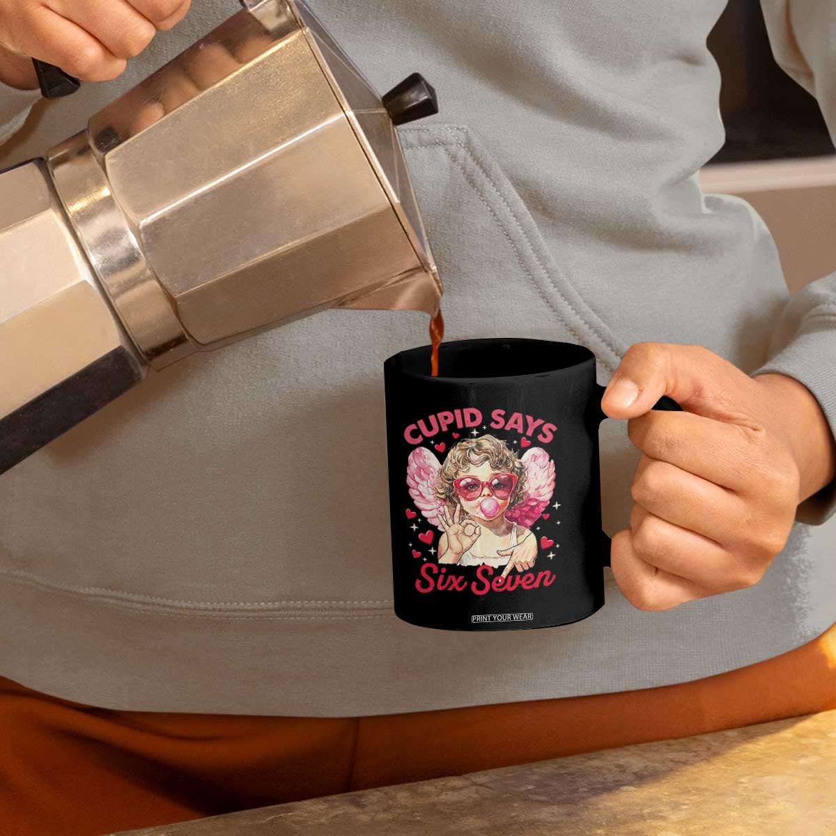 Funny 67 Valentines Day Coffee Mug Cupid Say Six Seven 67 Meme TS11 Print Your Wear