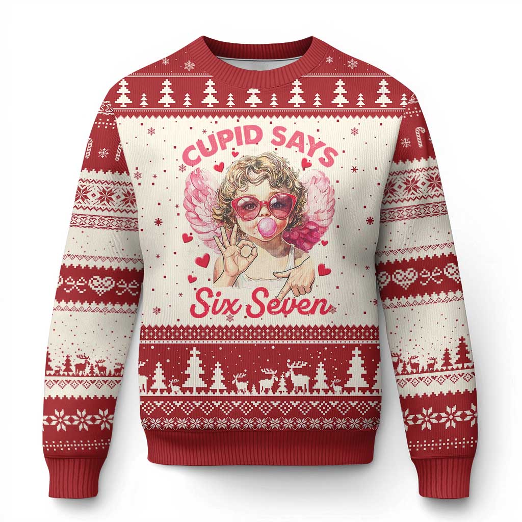 Funny 67 Valentines Day Ugly Christmas Sweater Cupid Say Six Seven 67 Meme TS11 Beige Red Print Your Wear