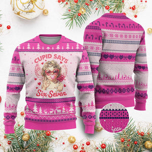 Funny 67 Valentines Day Ugly Christmas Sweater Cupid Say Six Seven 67 Meme TS11 Hot Pink Print Your Wear