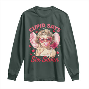 Funny 67 Valentines Day Long Sleeve Shirt Cupid Say Six Seven 67 Meme TS11 Dark Forest Green Print Your Wear