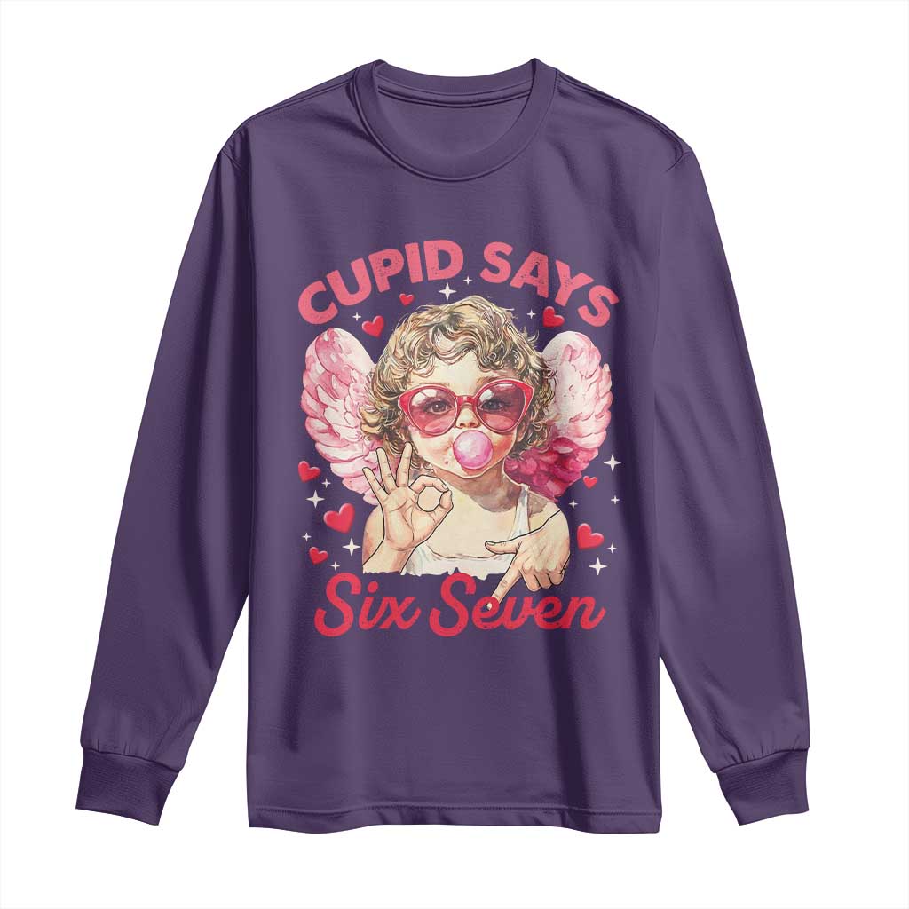 Funny 67 Valentines Day Long Sleeve Shirt Cupid Say Six Seven 67 Meme TS11 Purple Print Your Wear