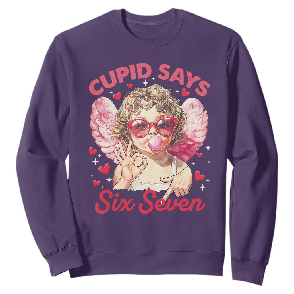 Funny 67 Valentines Day Sweatshirt Cupid Say Six Seven 67 Meme TS11 Purple Print Your Wear