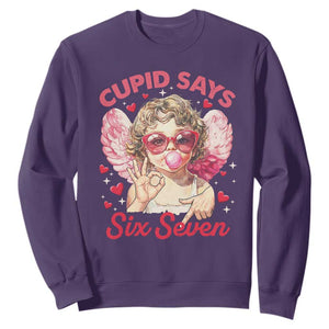 Funny 67 Valentines Day Sweatshirt Cupid Say Six Seven 67 Meme TS11 Purple Print Your Wear