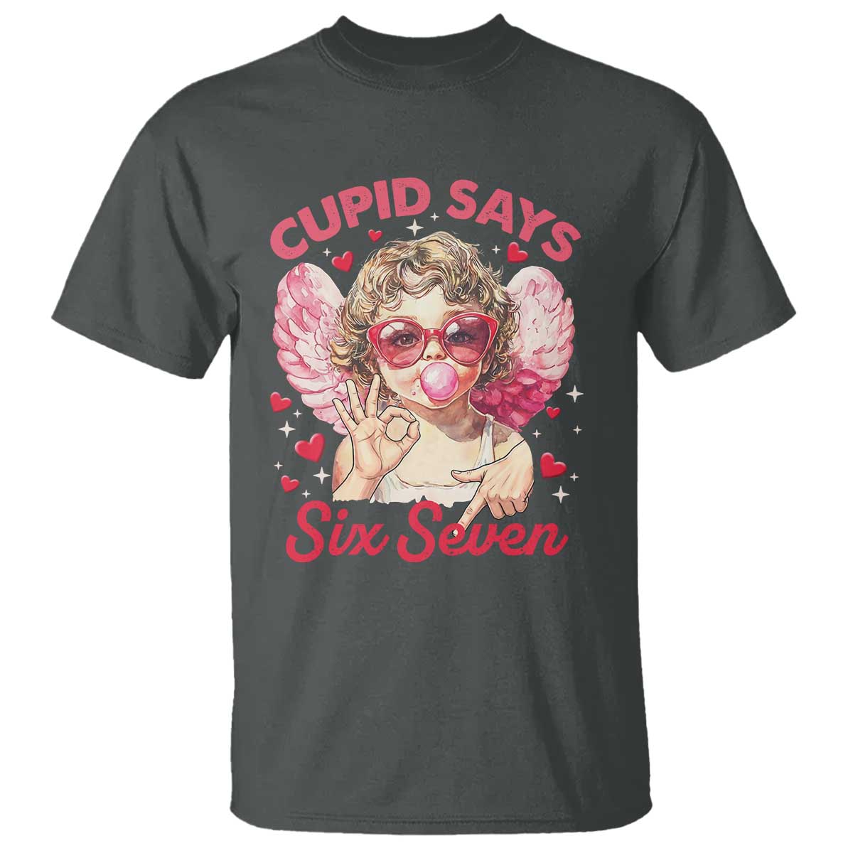 Funny 67 Valentines Day T Shirt Cupid Say Six Seven 67 Meme TS11 Dark Heather Print Your Wear
