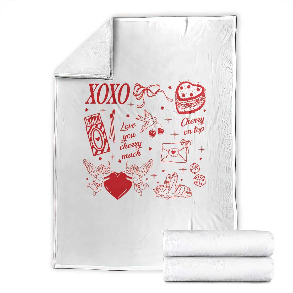 Xoxo Valentines Day Throw Blanket Love You Cherry Much Vintage Coquette TS11 White Print Your Wear