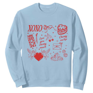 Xoxo Valentines Day Sweatshirt Love You Cherry Much Vintage Coquette TS11 Light Blue Print Your Wear