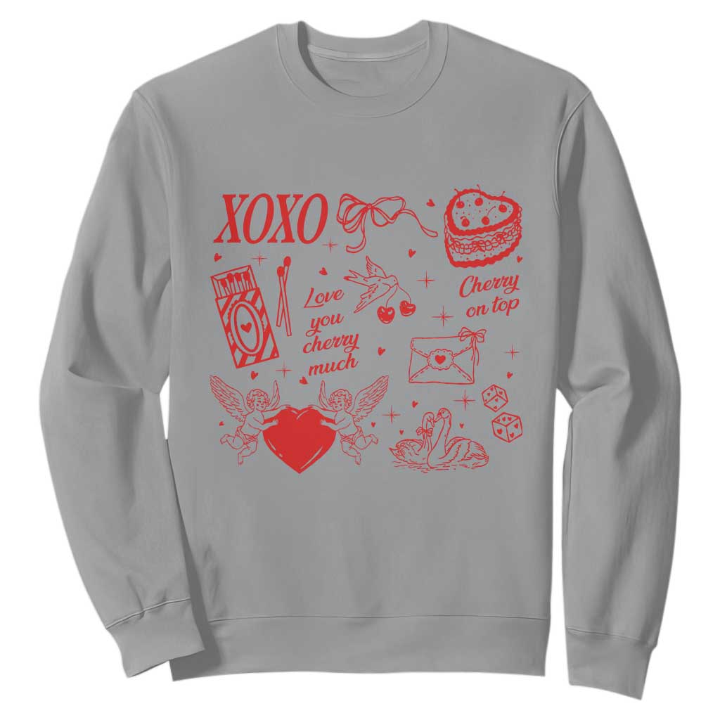 Xoxo Valentines Day Sweatshirt Love You Cherry Much Vintage Coquette TS11 Sport Gray Print Your Wear