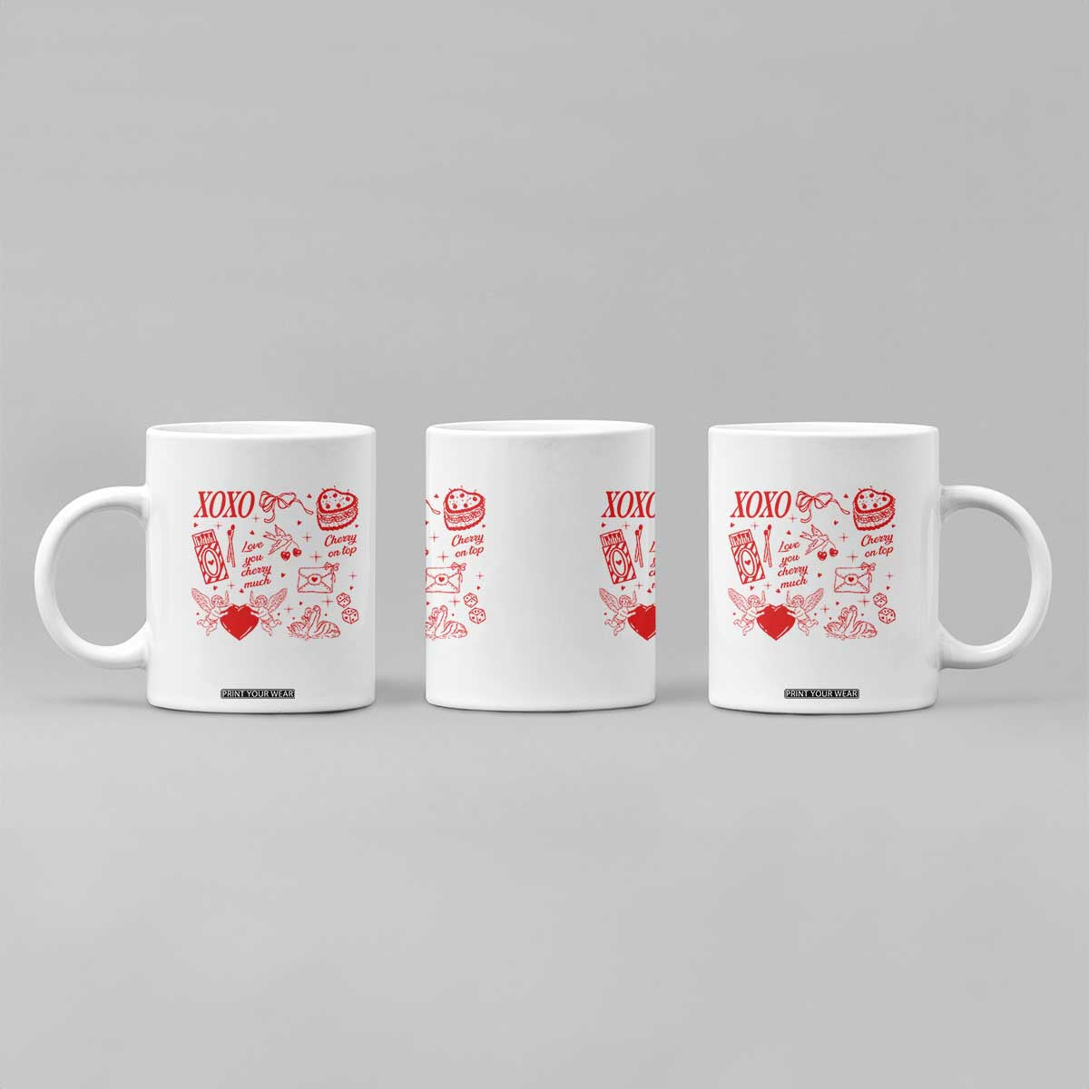Xoxo Valentines Day Coffee Mug Love You Cherry Much Vintage Coquette TS11 Print Your Wear
