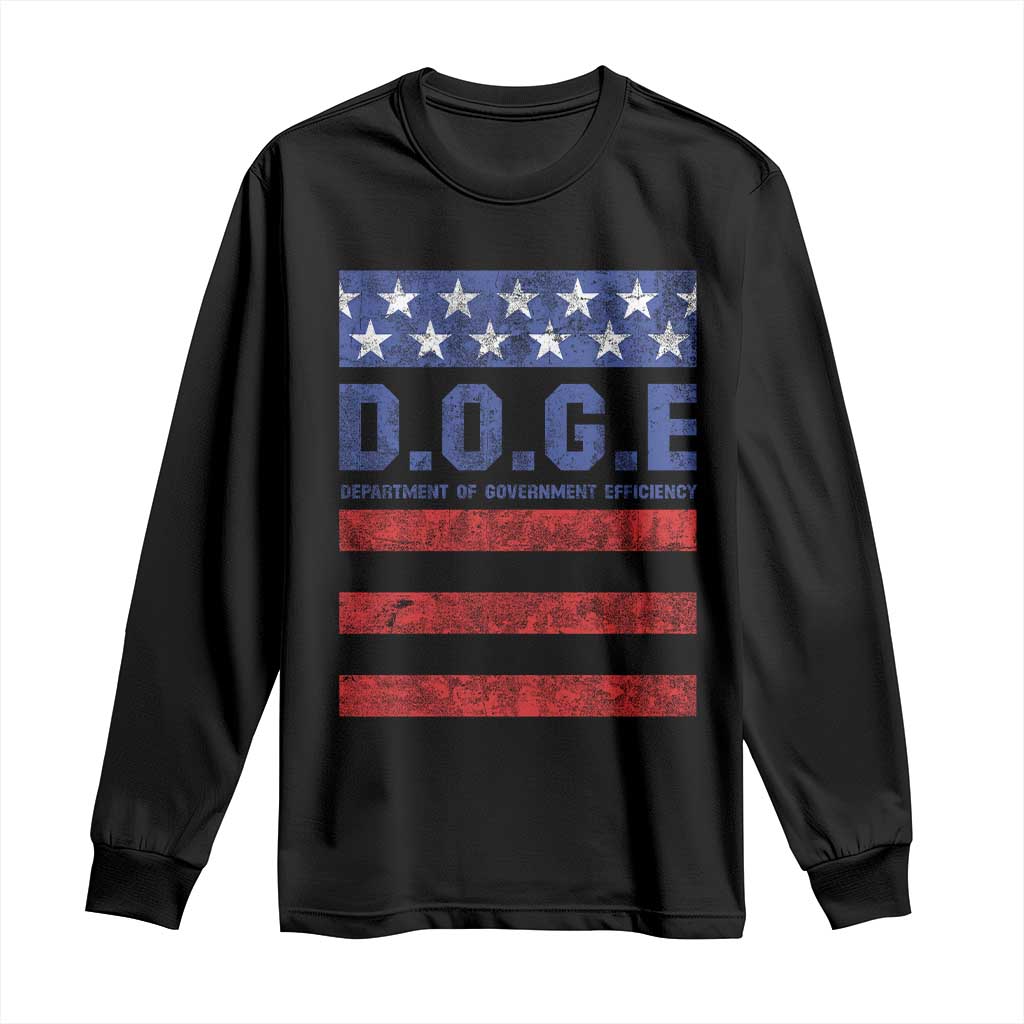 Trump Musk DOGE Long Sleeve Shirt Department Of Government Efficiency Vintage American Flag Stripes TS11 Black Print Your Wear