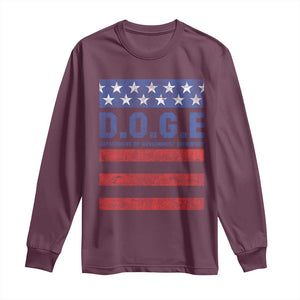 Trump Musk DOGE Long Sleeve Shirt Department Of Government Efficiency Vintage American Flag Stripes TS11 Maroon Print Your Wear