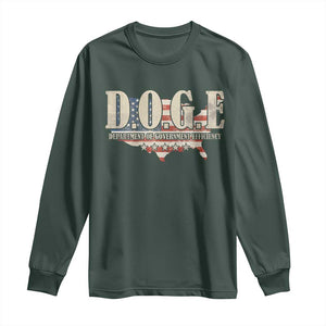 Trump Musk DOGE Long Sleeve Shirt Department Of Government Efficiency Vintage American USA Flag TS11 Dark Forest Green Print Your Wear