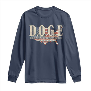 Trump Musk DOGE Long Sleeve Shirt Department Of Government Efficiency Vintage American USA Flag TS11 Navy Print Your Wear