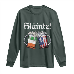 Funny St Patrick's Day Beer Drinking Slainte Long Sleeve Shirt Irish American Beer TS11 Dark Forest Green Print Your Wear