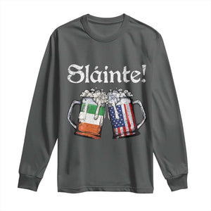 Funny St Patrick's Day Beer Drinking Slainte Long Sleeve Shirt Irish American Beer TS11 Dark Heather Print Your Wear