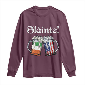 Funny St Patrick's Day Beer Drinking Slainte Long Sleeve Shirt Irish American Beer TS11 Maroon Print Your Wear