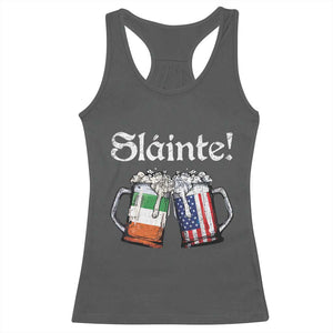 Funny St Patrick's Day Beer Drinking Slainte Racerback Tank Top Irish American Beer TS11 Dark Heather Print Your Wear