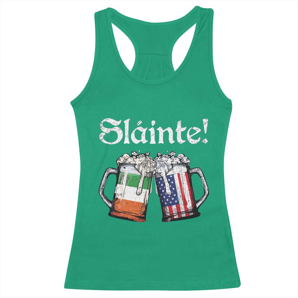 Funny St Patrick's Day Beer Drinking Slainte Racerback Tank Top Irish American Beer TS11 Irish Green Print Your Wear