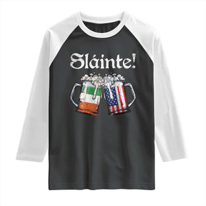 Funny St Patrick's Day Beer Drinking Slainte Raglan Shirt Irish American Beer TS11 Black White Print Your Wear