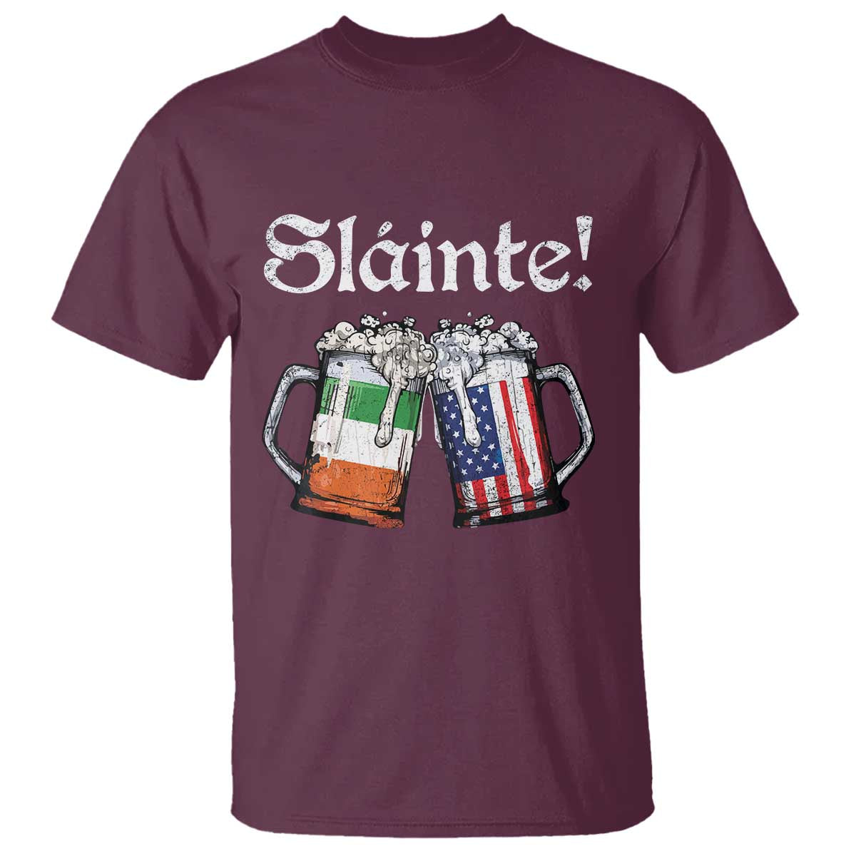 Funny St Patrick's Day Beer Drinking Slainte T Shirt Irish American Beer TS11 Maroon Print Your Wear