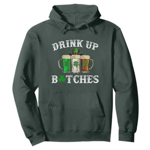 Funny St Patrick's Day Irish Beer Drinking Hoodie Drink Up Bitches Ireland Flag TS11 Dark Forest Green Print Your Wear