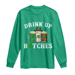 Funny St Patrick's Day Irish Beer Drinking Long Sleeve Shirt Drink Up Bitches Ireland Flag TS11 Irish Green Print Your Wear