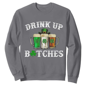 Funny St Patrick's Day Irish Beer Drinking Sweatshirt Drink Up Bitches Ireland Flag TS11 Charcoal Print Your Wear