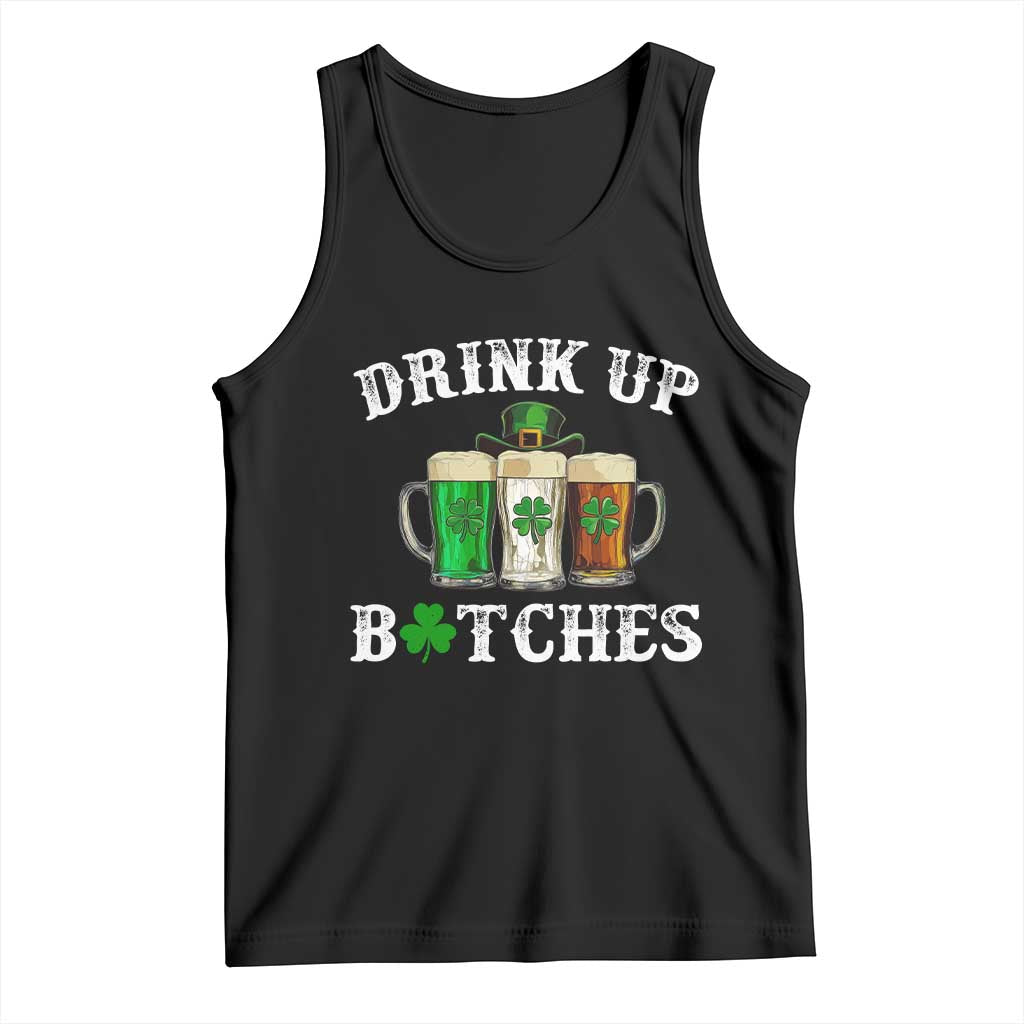 Funny St Patrick's Day Irish Beer Drinking Tank Top Drink Up Bitches Ireland Flag TS11 Black Print Your Wear