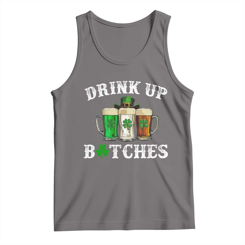 Funny St Patrick's Day Irish Beer Drinking Tank Top Drink Up Bitches Ireland Flag TS11 Deep Heather Print Your Wear