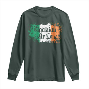 Tiocfaidh Ar La Long Sleeve Shirt Vintage Irish Ireland Flag TS11 Dark Forest Green Print Your Wear