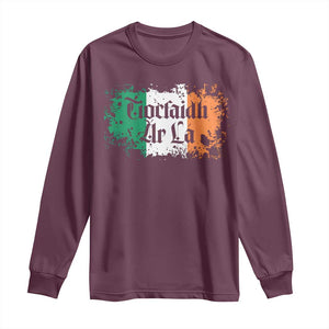 Tiocfaidh Ar La Long Sleeve Shirt Vintage Irish Ireland Flag TS11 Maroon Print Your Wear