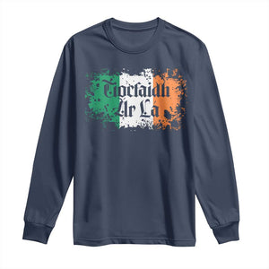 Tiocfaidh Ar La Long Sleeve Shirt Vintage Irish Ireland Flag TS11 Navy Print Your Wear