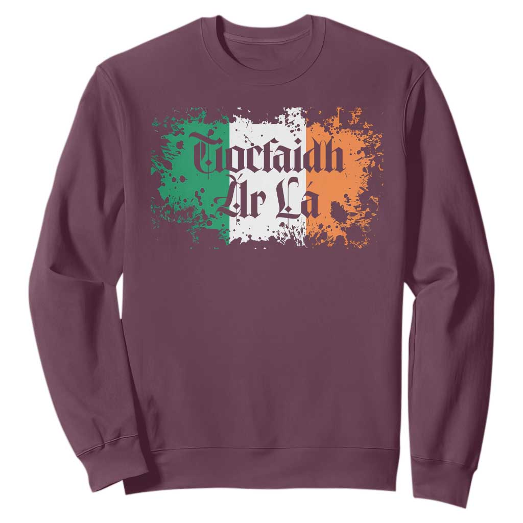 Tiocfaidh Ar La Sweatshirt Vintage Irish Ireland Flag TS11 Maroon Print Your Wear