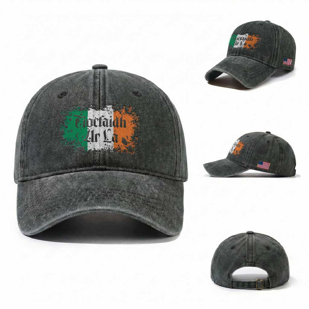 Tiocfaidh Ar La Washed Cotton Baseball Cap Vintage Irish Ireland Flag TS11 Washed Cap Universal Fit Dark Green Print Your Wear