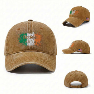 Tiocfaidh Ar La Washed Cotton Baseball Cap Vintage Irish Ireland Flag TS11 Washed Cap Universal Fit Yellow Ochre Print Your Wear